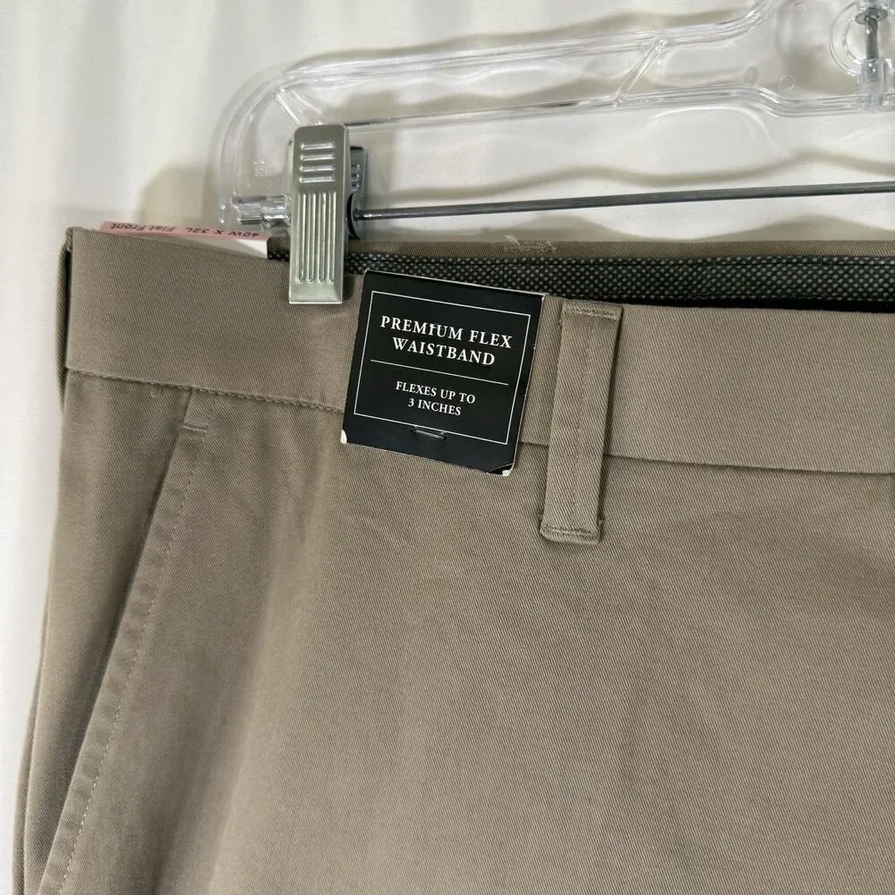 New JM Haggar Dress Pants 40x32 Brown Flat Front Luxury Comfort Casual
